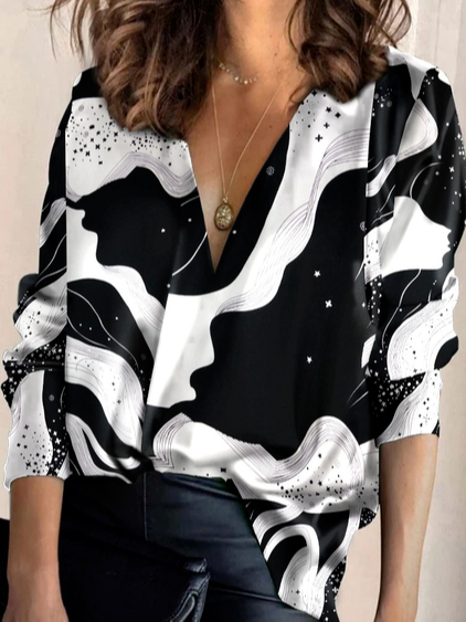 Abstract Pattern Casual V Neck Regular Fit Shirts & Tops, Black-white, Blouses & Shirts
Abstract Pattern Casual V Neck Regular Fit Shirts & Tops, Black-white, Blouses & Shirts