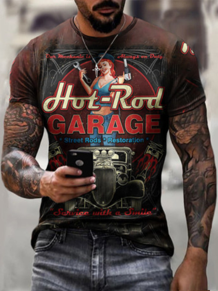 Casual Crew Neck Letter Shirts & Tops, As picture, Men's t-shirts