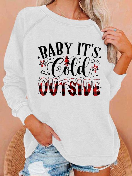 Checked/Plaid Crew Neck Casual Sweatshirt, White, Hoodies & Sweatshirts