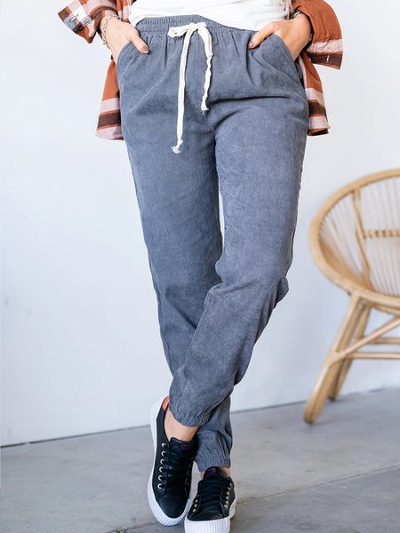 Casual Plain Pants, Blue, Pants