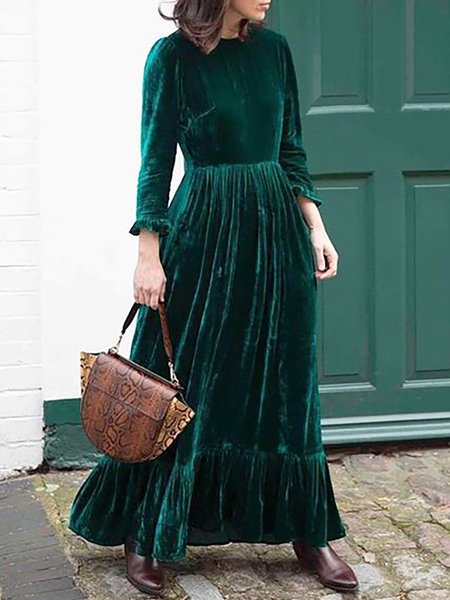 Long sleeve round neck plain patterned velvet Korean velvet elastic fabric Christmas long dress for women, Green, Casual Dresses
Long sleeve round neck plain patterned velvet Korean velvet elastic fabric Christmas long dress for women, Green, Casual Dresses