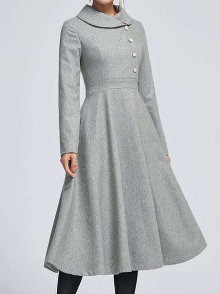 Elegant Slim fit Long Sleeve Work Dress, Gray, Midi Dresses