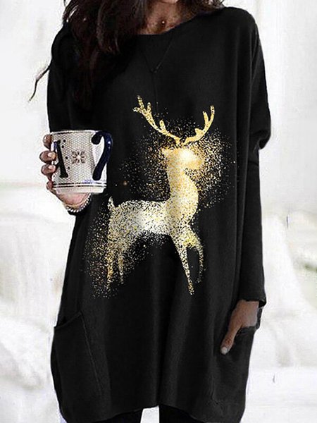 Christmas Print Reindeer Round Neck Long Sleeve T-Shirts & Tops, Black, Long sleeve tops
Christmas Print Reindeer Round Neck Long Sleeve T-Shirts & Tops, Black, Long sleeve tops
