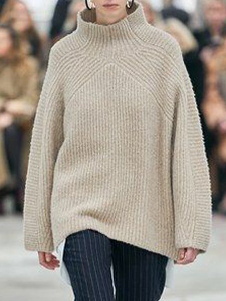 Daily Loosen Casual Stand Collar Sweater, As picture, Pullovers