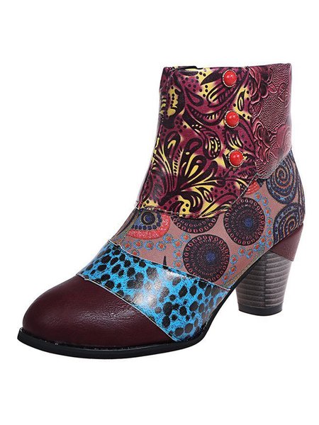 Personality Ethnic Stitching Booties, As picture, Boots
