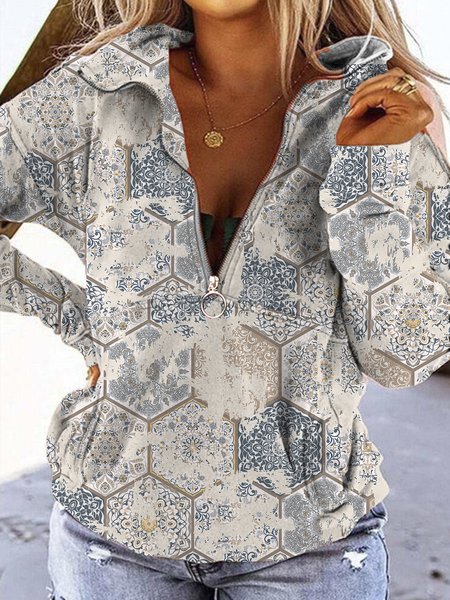Tribal Lapel Ethnic Sweatshirt, As picture, Hoodies & Sweatshirts