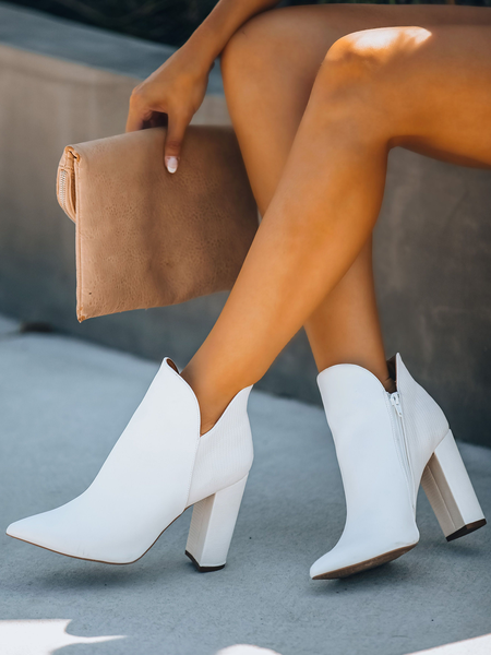 Simple Plain Pointed Zipper Boots, As picture, Boots