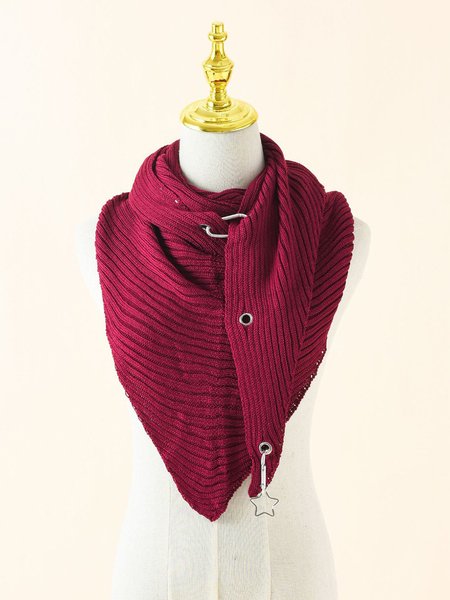 Simple Metal Buckle Acrylic Scarf, Wine red, Scarves&Gloves