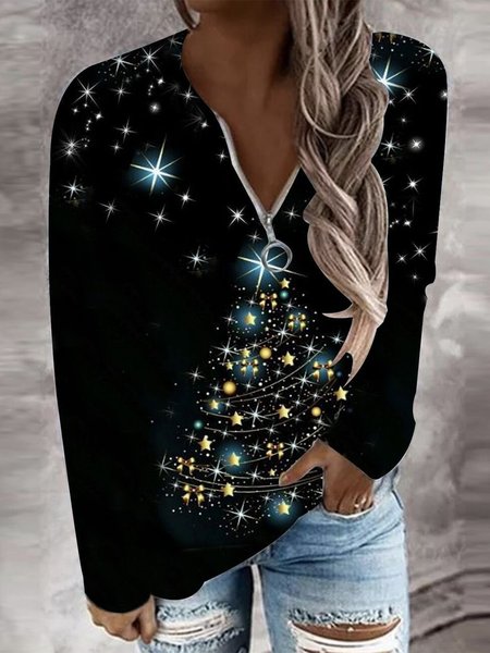 Shining Christmas Tree Printed Long Sleeves V Neck Plus Size Casual Tops, Black, T-Shirts
Shining Christmas Tree Printed Long Sleeves V Neck Plus Size Casual Tops, Black, T-Shirts