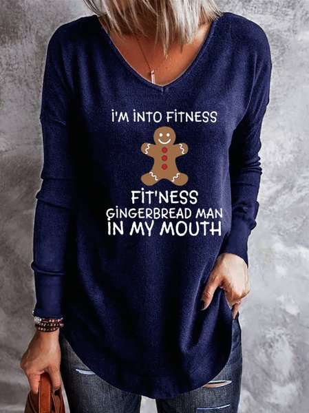 Fitness Gingerbread In My Mouth Funny Christmas Shirts & Tops, Blue, Hoodies&Sweatshirts
