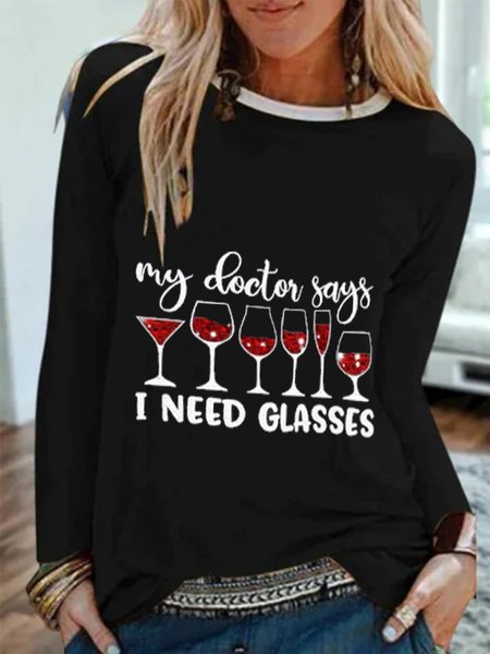 Casual Long Sleeve Round Neck Plus Size Printed Tops T-shirts, As picture, T-Shirts