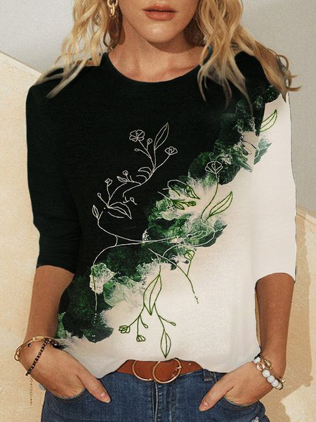 Casual Crew Neck Color Block Shirts & Tops, As picture, T-Shirts