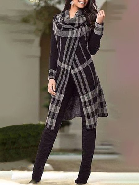 Casual Regular Fit Cowl Neck Outerwear, Black, Cardigans