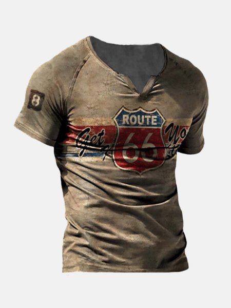 Henley Short Sleeve Shirts & Tops, As picture, Men's t-shirts