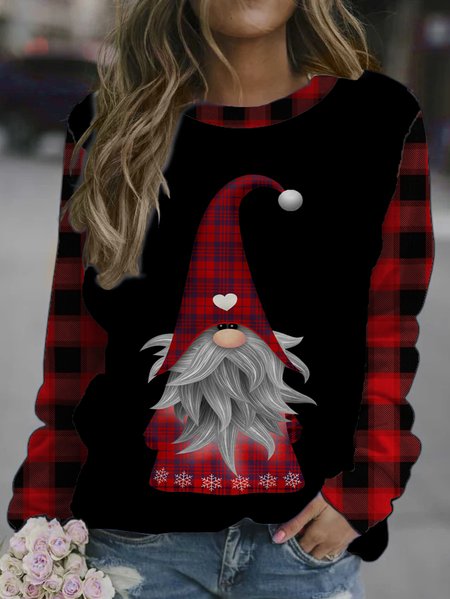 Christmas Fun Printed Crew Neck Sweatshirt, As picture, Hoodies&Sweatshirts