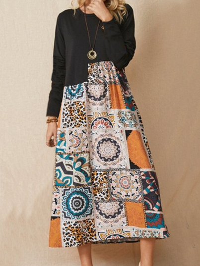 Ethnic Crew Neck Dresses Ethnic pattern stitching black A-line jumpsuit long sleeves, Multicolor, Boho dresses
Ethnic Crew Neck Dresses Ethnic pattern stitching black A-line jumpsuit long sleeves, Multicolor, Boho dresses