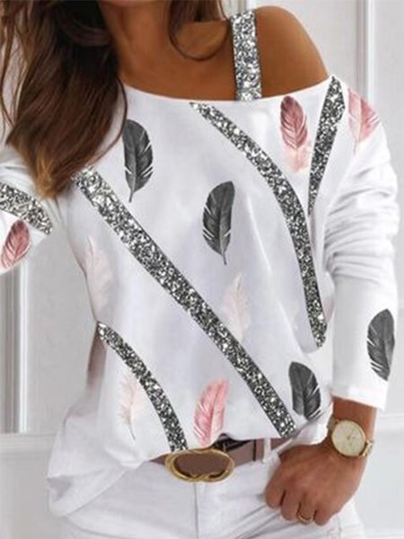 Vintage Feather Sequins Pattern Long Sleeves Plus Size Casual Tops, White, T-Shirts
Vintage Feather Sequins Pattern Long Sleeves Plus Size Casual Tops, White, T-Shirts