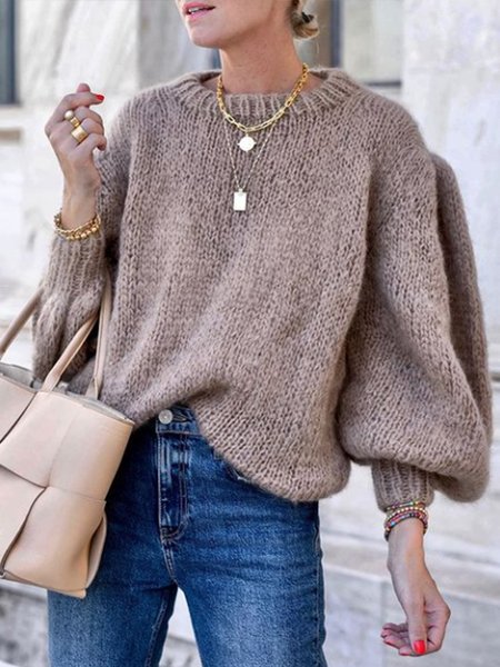 Elegant Long Sleeve Simple Warm Sweater, As picture, Pullovers