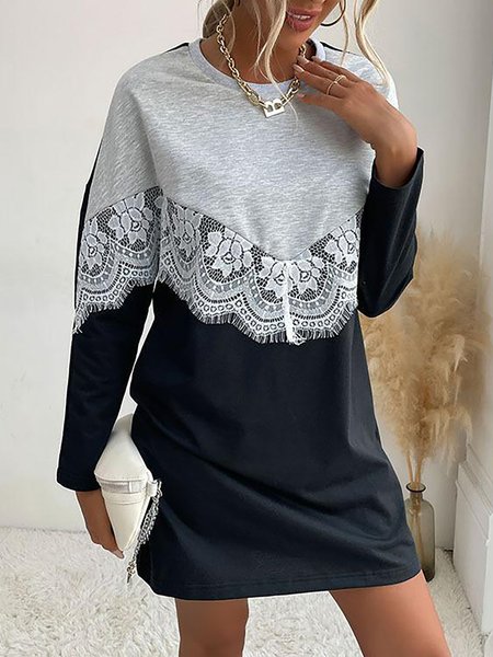 Loosen Lace Pannel Long Sleeves Color Block Vintage Dresses, Light gray, Mini Dresses
Loosen Lace Pannel Long Sleeves Color Block Vintage Dresses, Light gray, Mini Dresses
