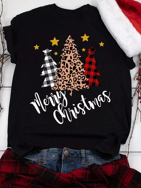 Plaid Leopard Printed Merry Christmas Trees Women's Crew Neck Shirts & Tops, Black, T-shirts
Plaid Leopard Printed Merry Christmas Trees Women's Crew Neck Shirts & Tops, Black, T-shirts