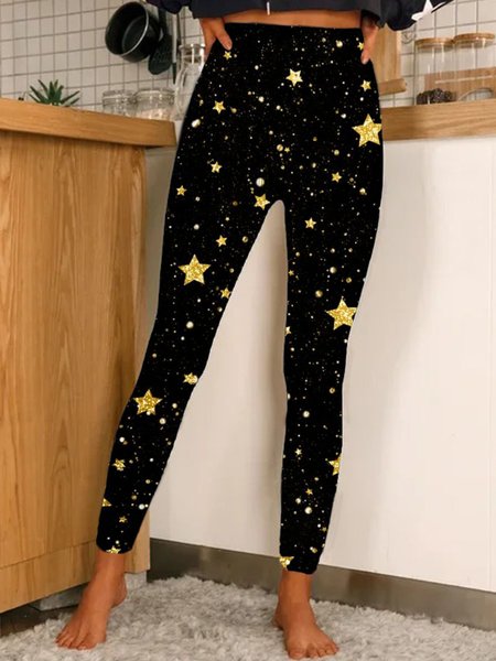 Casual Skinny Star Pants, As picture, Leggings