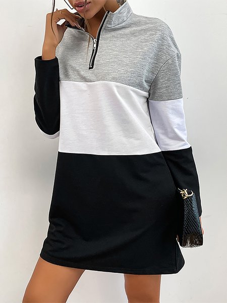 Zipper Stand Collar Vintage Color Block Long Sleeves Mini Sweatshirt Dresses, Black, Mini Dresses
Zipper Stand Collar Vintage Color Block Long Sleeves Mini Sweatshirt Dresses, Black, Mini Dresses
