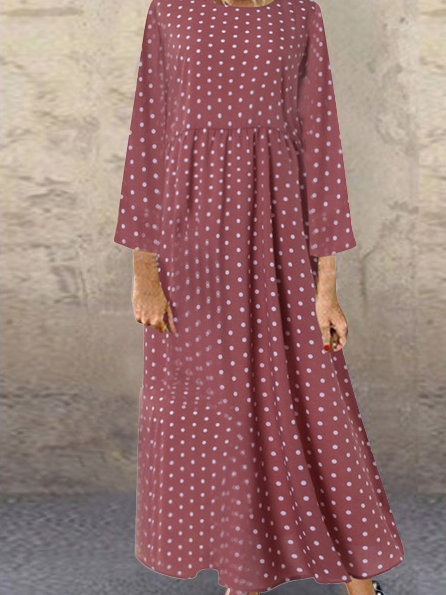 Crew Neck Casual Dresses, Brick red, Maxi Dresses