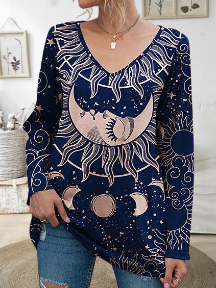Abstract Printed Loosen V neck Long sleeve Shirts & Tops, Dark blue, Long sleeve tops
Abstract Printed Loosen V neck Long sleeve Shirts & Tops, Dark blue, Long sleeve tops