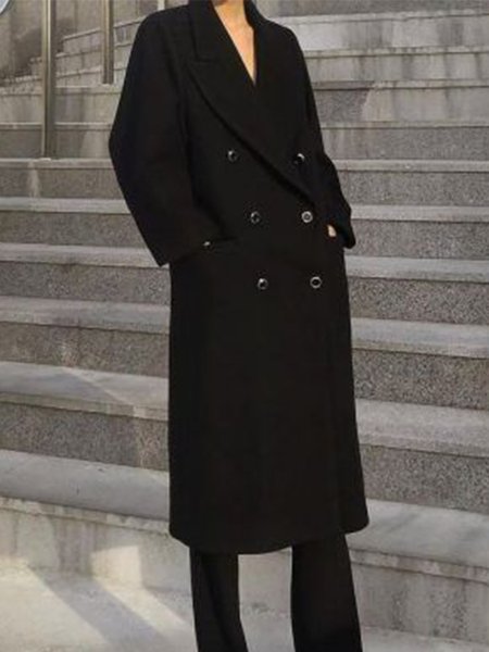 Long Sleeve Solid Loosen Simple Outerwear, Black, Coats