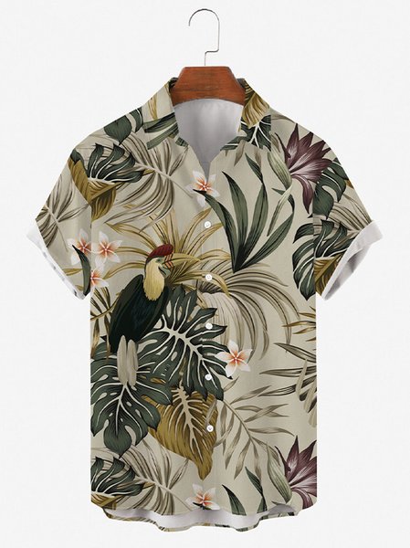 Mens Parrots Print Round Hem Loose Short Sleeve Hawaiian Shirts, Gray, Men's Floral shirt
Mens Parrots Print Round Hem Loose Short Sleeve Hawaiian Shirts, Gray, Men's Floral shirt