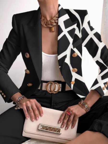 Slim Fit Elegant Lapel Printed Outerwear Blazer, As picture, Blazers