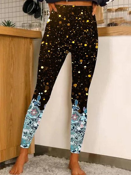 Floral Skinny Pants, Black, Leggings