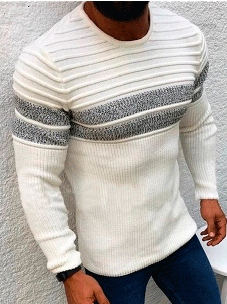 Long Sleeve Crew Neck Casual Sweater, Off white, Sweater
