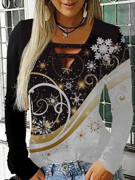 Cotton Blends Geometric Vacation Shirts & Tops, As picture, T-Shirts