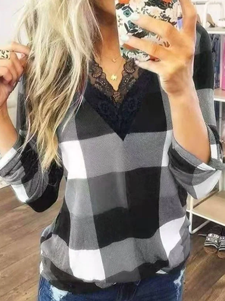 Women's V-Neck Lattice Graticule Shirt Women Lace Top Blouse, Black, Long sleeve tops
Women's V-Neck Lattice Graticule Shirt Women Lace Top Blouse, Black, Long sleeve tops