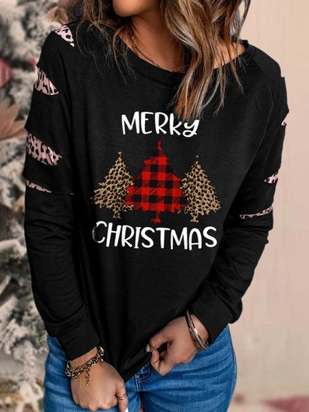 Christmas Printed Hooded Loosen Sweatshirt, Black, Sweatshirts & Hoodies