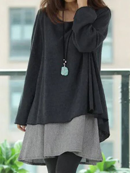 Casual Solid Color Crew Neck Long Sleeves A-line Dress, Black, Casual Dresses
Casual Solid Color Crew Neck Long Sleeves A-line Dress, Black, Casual Dresses