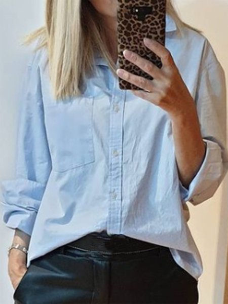 Solid Color Single Pocket Casual Long-sleeved Blouse, Blue, Shirts & Blouses
Solid Color Single Pocket Casual Long-sleeved Blouse, Blue, Shirts & Blouses