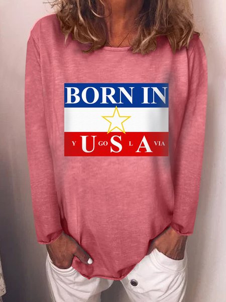 Born In USA Regular Fit Casual Sweatshirt, Red, Hoodies&Sweatshirts