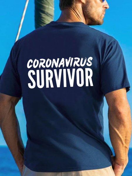 Coronavirus Survivor Crew Neck Short Sleeve Shirts & Tops, Blue, T-shirts