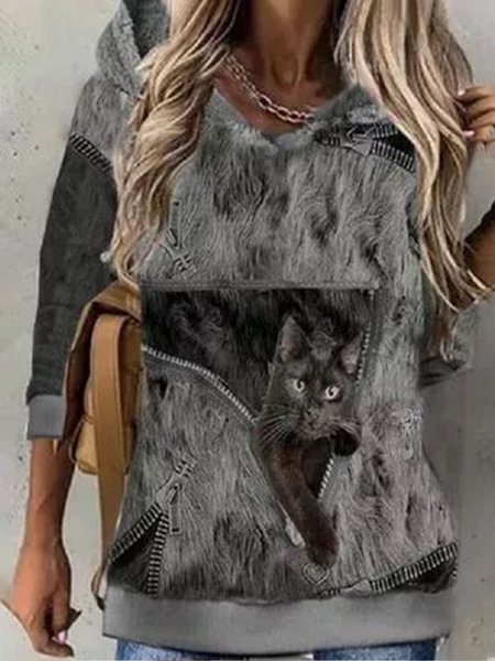 Loosen Cotton Animal Sweatshirt, Deep gray, Hoodies & Sweatshirts