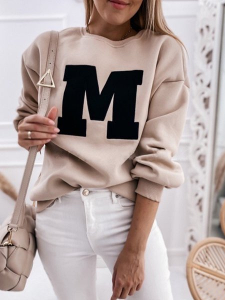 Casual Letter Sweatshirt, Light khaki, Hoodies and Sweatshirts