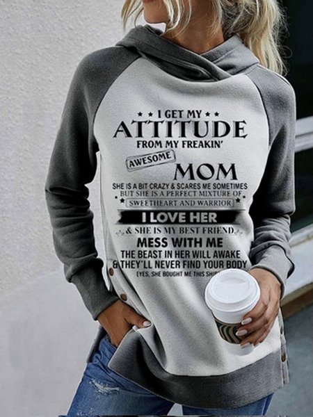 Letter Loosen Hooded Casual Sweater, Gray, Sweatshirts & Hoodies