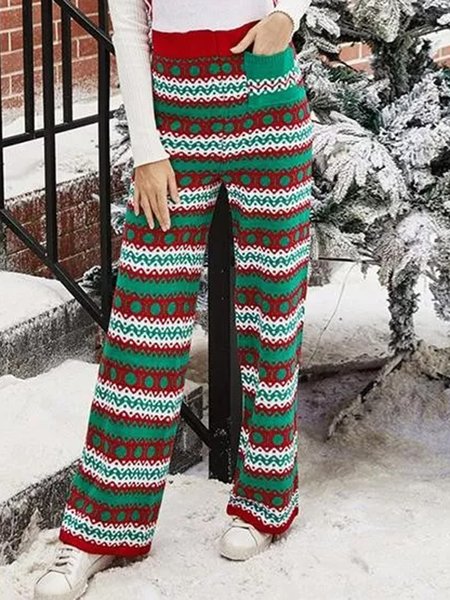 Christmas Pockets Vacation Tribal Pants, Green, Pants