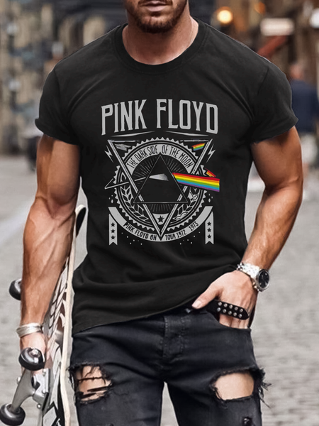 Vacation Printed Crew Neck Shirts & Tops, Black, T-Shirts