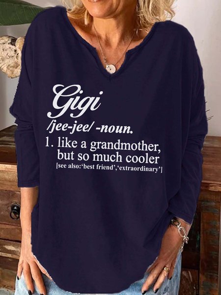 

Gigi Like A Grandmother But So Much Cooler Casual Notched Tops, Purplish blue, Long sleeves