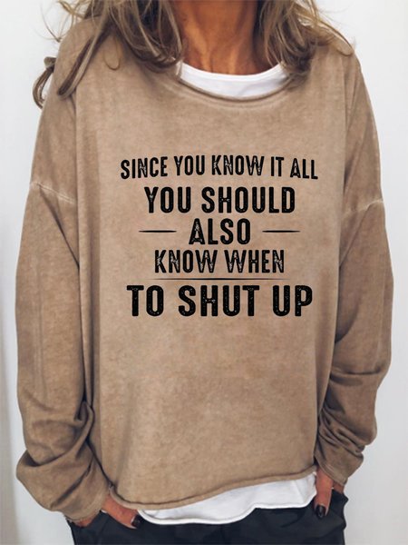 Since You Know It All Casual Sweatshirt, Khaki, Hoodies&Sweatshirts