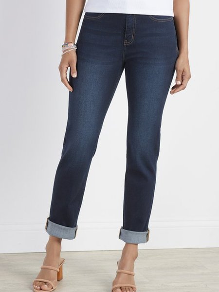 Basic five bag wash denim high stretch denim pants, Blue, Pants