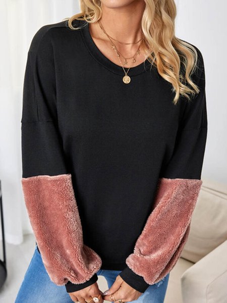 Color Block Loosen Casual Sweatshirt, Black, Sweatshirts & Hoodies