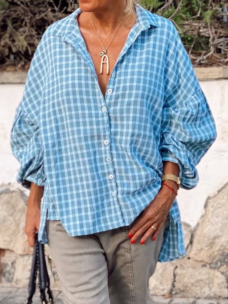 Holiday Checked Loose Sleeves Shirt Collar Casual Shirts & Tops, Blue, Shirts & Blouses
Holiday Checked Loose Sleeves Shirt Collar Casual Shirts & Tops, Blue, Shirts & Blouses